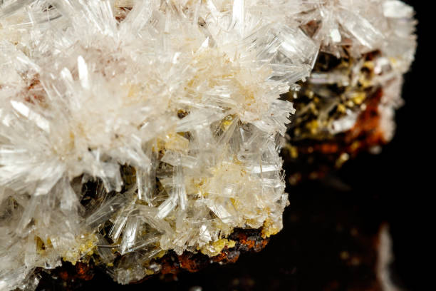 istock Macro mineral stone crystals Hemimorphite rock on a black background 1063814328