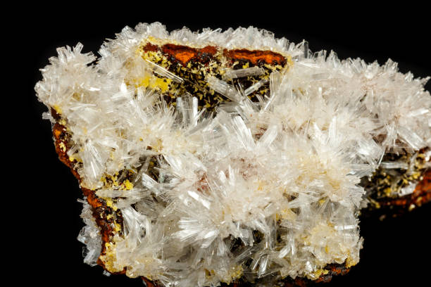 istock Macro mineral stone crystals Hemimorphite rock on a black background 1063814576