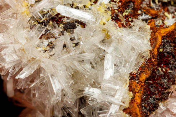 istock Macro mineral stone crystals Hemimorphite rock on a black background 1063814686