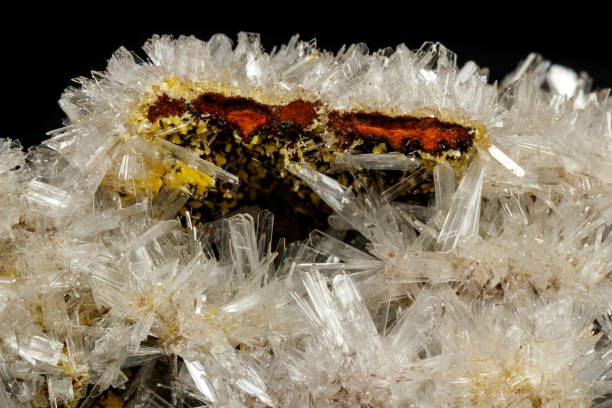 istock Macro mineral stone crystals Hemimorphite rock on a black background 1063814758