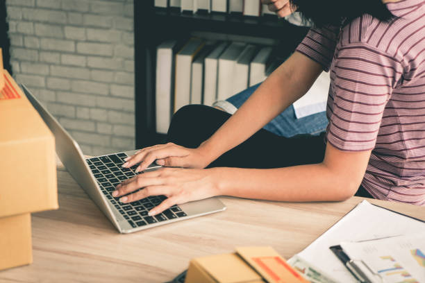 istock Office woman hand is typing on business computer 1063814826