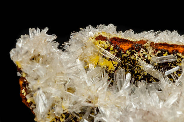 istock Macro mineral stone crystals Hemimorphite rock on a black background 1063817160