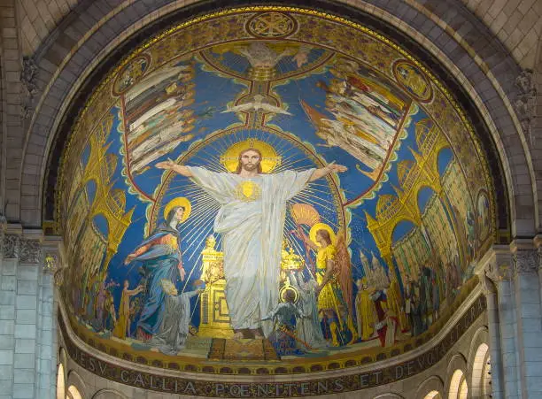 Jesus Christ figure on the wall of Basilica of Sacre Coeur (Sacred Heart), Paris, France