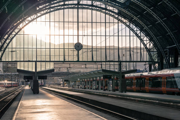 Bergen, Norway - October 24, 2018:  Interior of Bergen railway terminal building.  Bergen Station was built in 1913 to the design of Jens Zetlitz Monrad Kielland for the Bergen Line.  It was designed in the National Romantic style, a form of Nordic architecture that was popular in the late 18thC and early 19thC and is associated with the Art Nouveau movement.