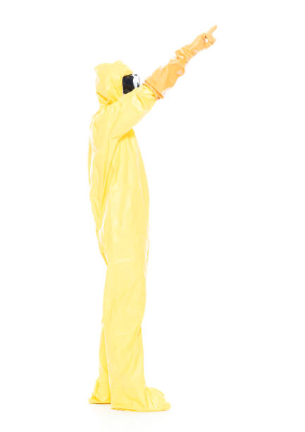 istock Man in protective clothing and pointing up 1063831420