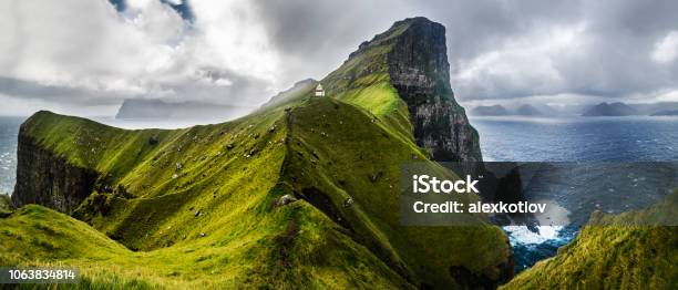 Panoramic View On Kallur Faroe Islands Stock Photo - Download Image Now - Faroe Islands, Lighthouse, Cliff