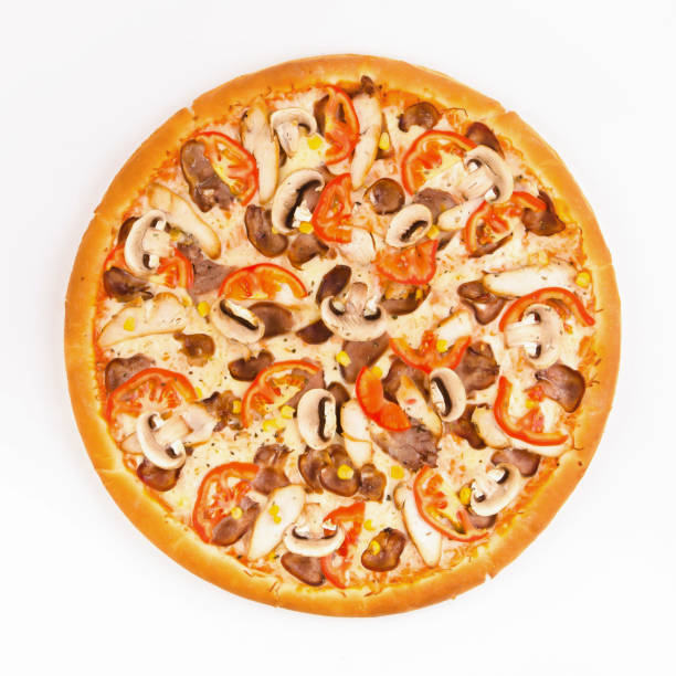 istock Pizza with meat and mushrooms on a white background. 1063835362