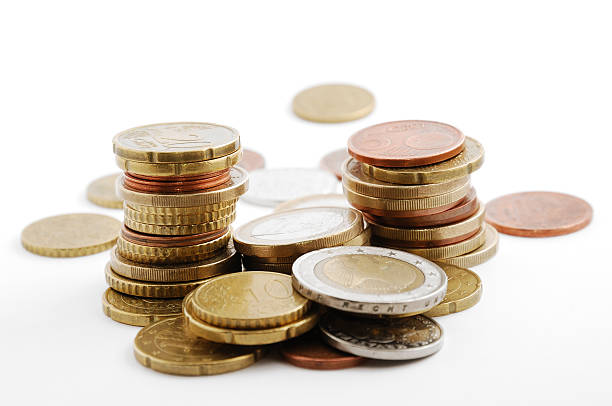 istock Columns of coins among specie's pile 106384295