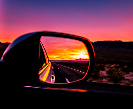 Side mirror sunset.