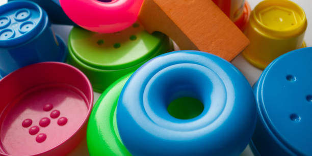 colored educational toys for babies, cubes, pyramids, cones, rings