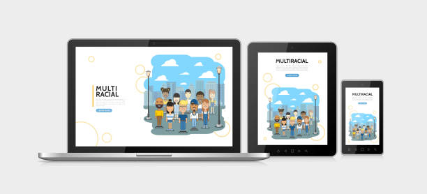 flat multiracial people adaptive design concept - global traditional culture global communications child stock illustrations