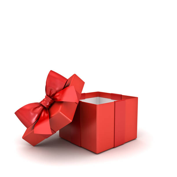 istock Red gift box or blank present box with red ribbon bow isolated on white background with shadow and 3D rendering 1063854644