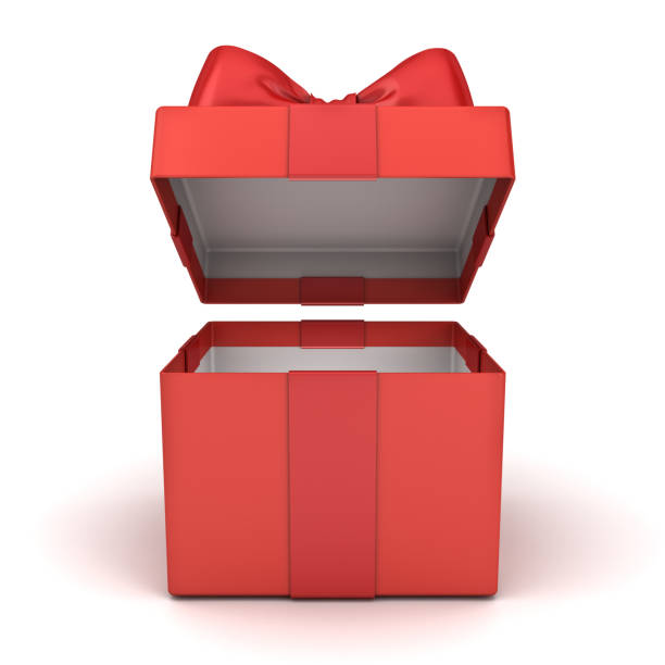 Open gift box or blank red present box with red ribbon bow isolated on white background with shadow 3D rendering Open gift box or blank red present box with red ribbon bow isolated on white background with shadow 3D rendering unfolded stock pictures, royalty-free photos & images