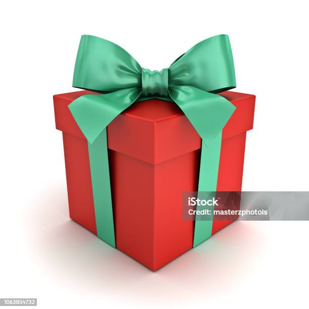 Red Gift Box Or Christmas Present Box With Green Ribbon And Bow Isolated On  White Background 3d Rendering Stock Photo - Download Image Now - iStock