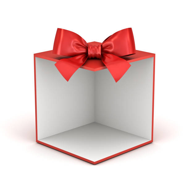 istock Blank red gift box backdrop or red present box with red ribbon bow isolated on white background with shadow 3D rendering 1063854822