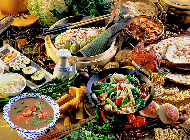 Asian food setting asian food selection of recipes and produce thai food stock pictures, royalty-free photos & images