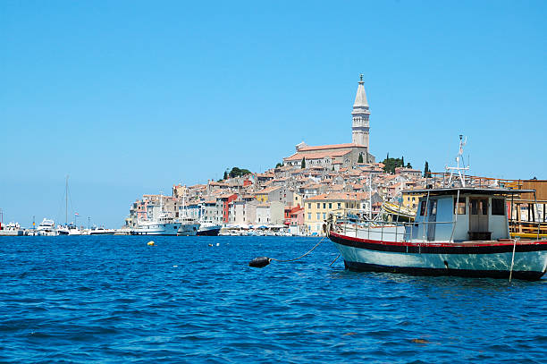 Rovinj town harbour in the summer stock photo