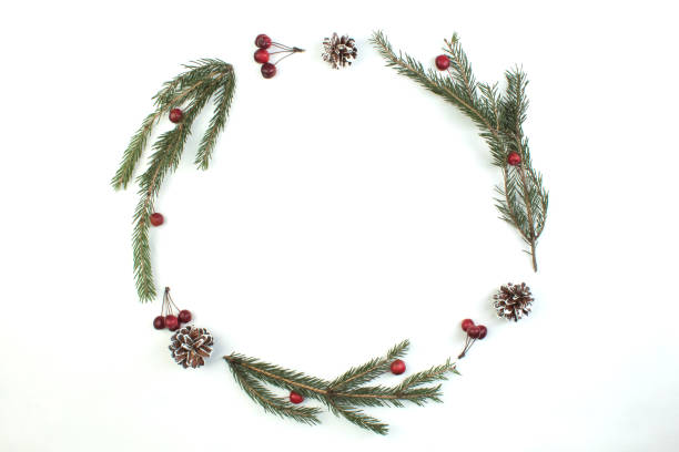 istock Christmas round frame made of natural winter things. Flat lay. Top view with copy space. 1063869644