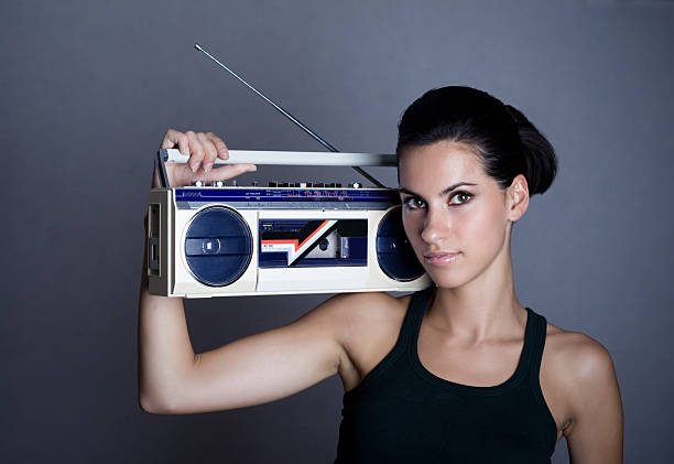 istock Woman with retro Boom Box 106387324