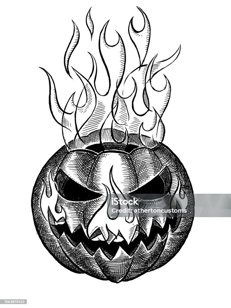 Burning Jack O Lantern Artwork of carved jack o lantern, on fire Jack O' Lantern stock illustration