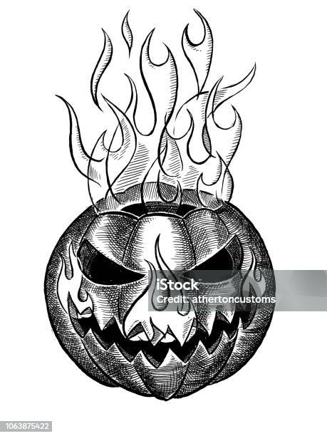 Burning Jack O Lantern Stock Illustration - Download Image Now - Jack O' Lantern, Pen And Ink, Drawing - Art Product