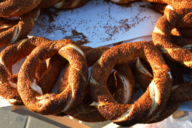 istock Turkish bagel simit, street food 1063875940