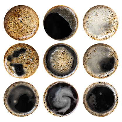 Set of high resolution black coffee textures isolated on white background