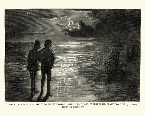 illustrations, cliparts, dessins animés et icônes de charles dickens, david copperfield, qui est une ombre noire - antique engraved image moonlight night