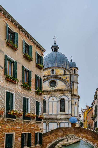 Apartment buildings and jewish synagogue urban scene at historic center of venice city, Italy