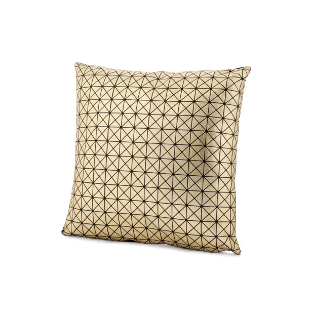 golden triangle pattern cushion isolated on white background - pillow cushion embroidery homewares imagens e fotografias de stock