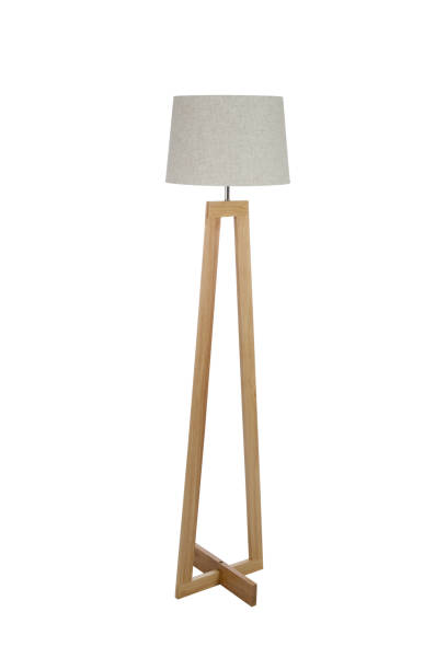 wooden floor lamp isolated on white background - lamp imagens e fotografias de stock