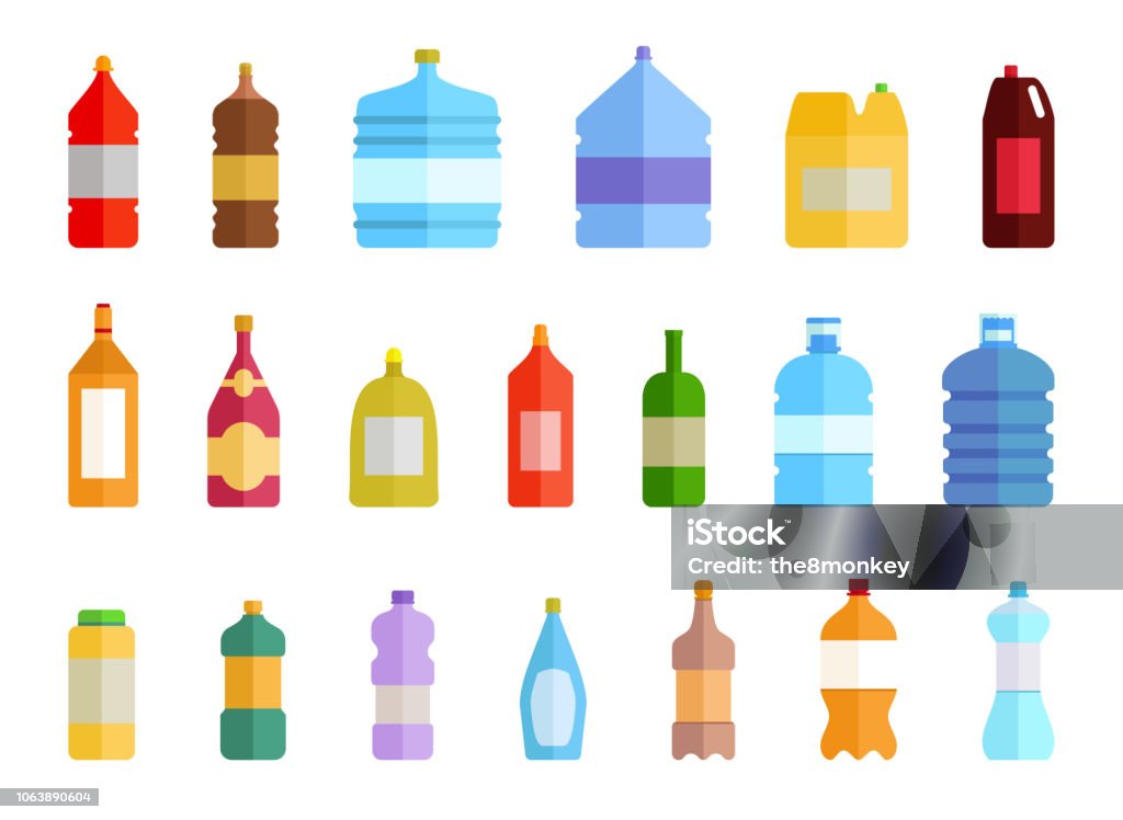 Ilustración de Conjunto De Iconos De Agua De Botella De Plástico Color De  Agua Potable En Botellas De Pet Reciclable Y Fácil De Almacenar Líquidos  Ilustración De Dibujos Animados De Estilo Plano