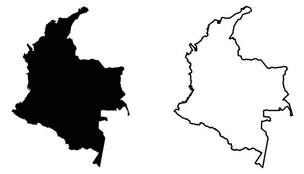Simple (only sharp corners) map of Colombia vector drawing. Mercator projection. Filled and outline version. Simple (only sharp corners) map of Colombia vector drawing. Mercator projection. Filled and outline version. colombia stock illustrations