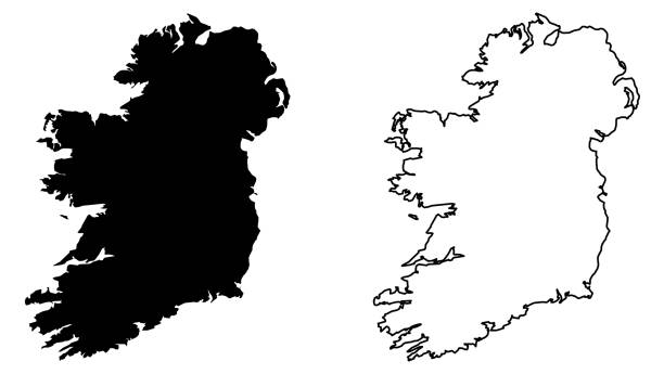 Simple (only sharp corners) map of Ireland (whole island, including northern British part) vector drawing. Mercator projection. Filled and outline version. vector art illustration