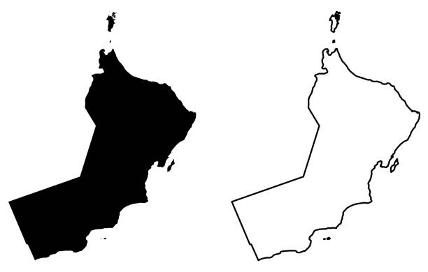 prosta (tylko ostre narożniki) mapa sułtanatu rysunku wektorowego omanu. projekcja mercatora. wersja wypełniona i konspektu. - oman stock illustrations