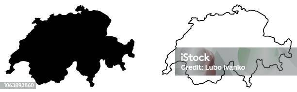 Simple Map Of Switzerland Vector Drawing Mercator Projection Filled And Outline Version Stock Illustration - Download Image Now