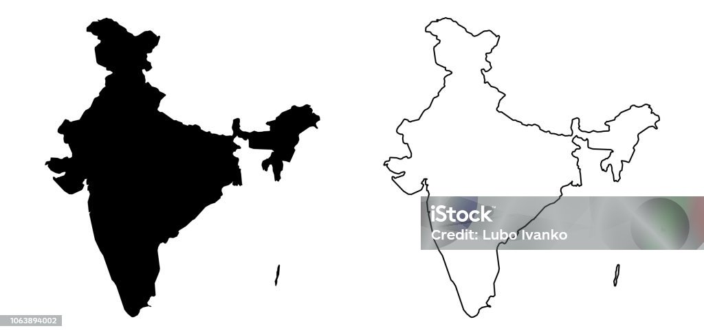 Einfache (nur scharfen Ecken)-Karte von Indien (einschließlich Andaman und Nicobar) Vektor-Zeichenprogramm. Gefüllt und Version zu skizzieren. - Lizenzfrei Indien Vektorgrafik