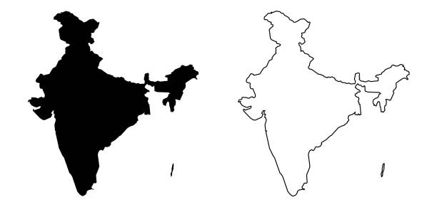 illustrations, cliparts, dessins animés et icônes de simple plan (uniquement les arêtes) de dessin vectoriel de l’inde (y compris les îles andaman et nicobar). rempli et vectorielles version. - india