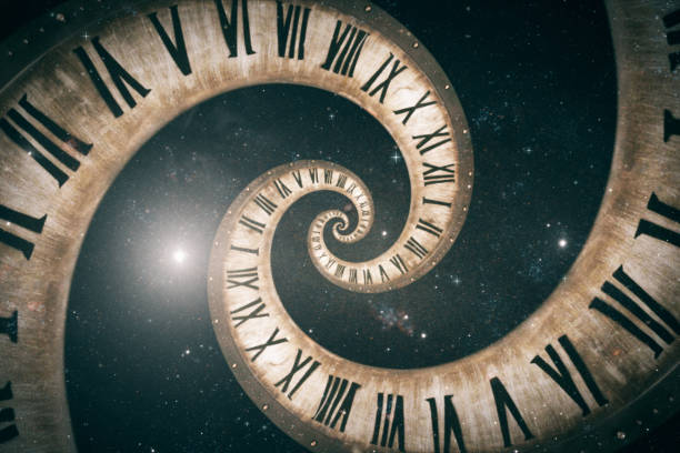 Rotating spiral of clock from numbers abstract 3d illustration