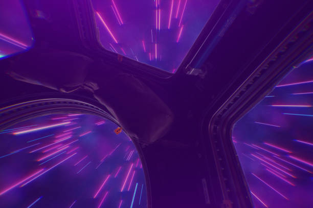 istock Abstract retro hyper jump in outer space on a spaceship view from the window 3d illustration, element finished by NASA 1063897058