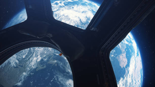 terra vista do espaço da janela da estação espacial internacional ilustração 3d, elemento da imagem terminada pela nasa - estação espacial internacional fotos - fotografias e filmes do acervo