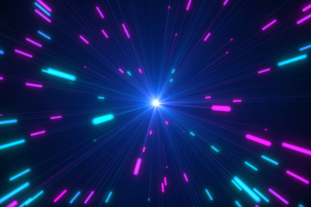 istock Abstract multicolored blasts of digital neon fireworks 3d illustration 1063897248