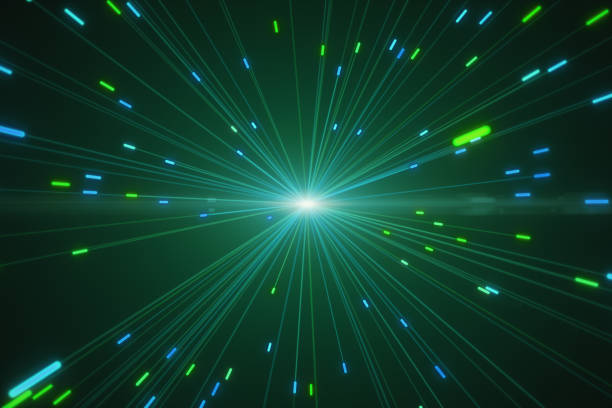 Abstract multicolored blasts of digital neon fireworks 3d illustration