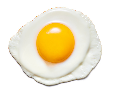 single fried chicken egg isolated on white background