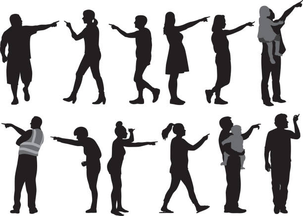 People Pointing Silhouettes Vector silhouettes of people pointing. parent guide stock illustrations