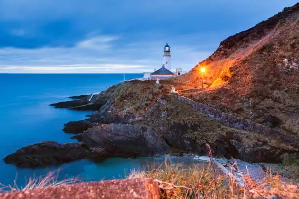 Douglas Head Lighthouse at dawn. 
Douglas, Isle of Man.