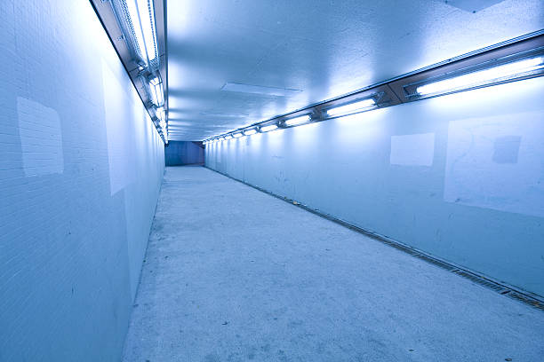 istock long tunnel with lamps and nobody walking 106391348