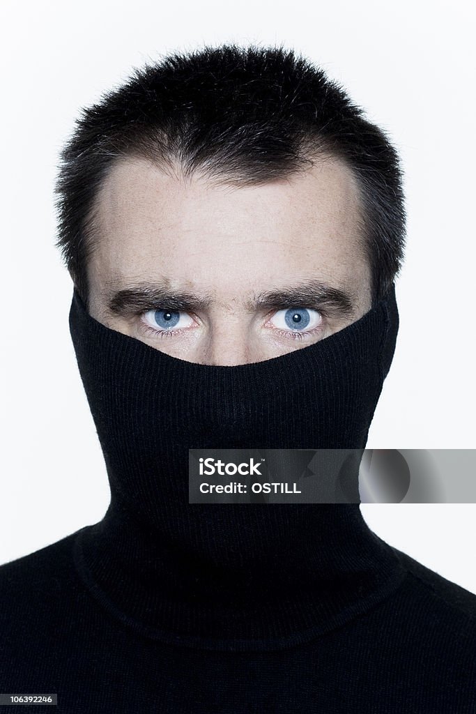 hiding man expressive portrait man expressive portrait in studio indoors isolated on white background 30-39 Years Stock Photo