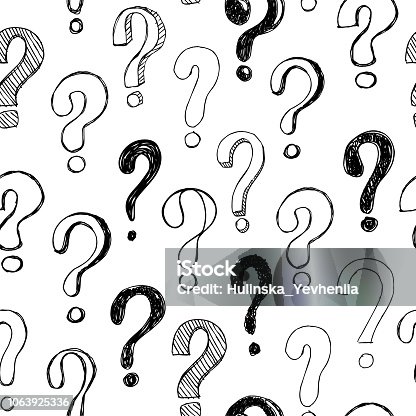 istock Seamless pattern with hand drawn doodle questions marks. Vector illustration 1063925336