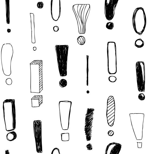 ilustrações de stock, clip art, desenhos animados e ícones de seamless pattern with hand drawn doodle exclamations marks. vector illustration - exclamation point vector white black